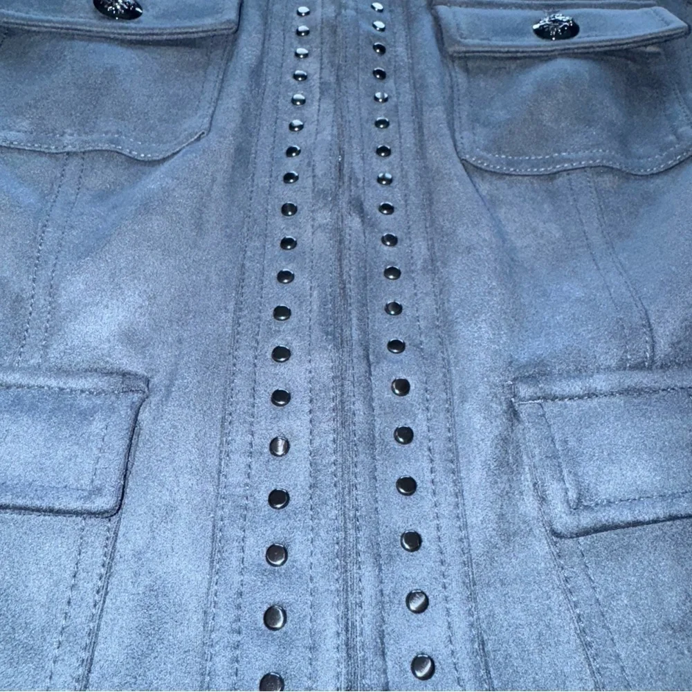 NWT $175 White House Black Market Indigo Blue Ultrasuede Studded Jacket Size 2 - Picture 5 of 13